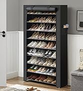 Grand meuble à chaussures en tissu noir à dix niveaux, pouvant contenir différents styles de chaussures. Design autoportant avec couvercle