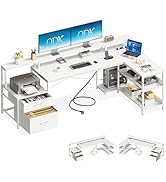 ODK Bureau d’Angle en L avec Rangement et Tiroirs, 189.3×100cm Grand Bureau Gaming Réversible ave...