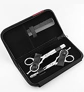 dans un étui noir zippé, contenant des ciseaux, un peigne et d'autres outils de toilettage
