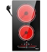 Disaenvir Plaque de cuisson en vitrocéramique 2 feux avec fiche, plaque de cuisson électrique avec double a...
