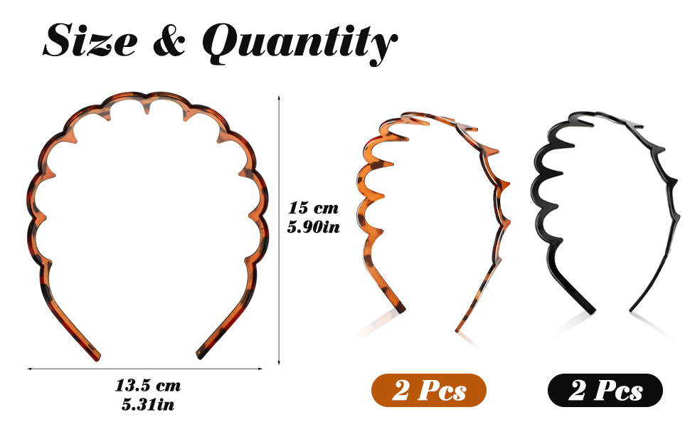 Trois bandeaux à pointes illustrés : un rond et deux incurvés. Dimensions : 15 cm de hauteur, 13,5 cm de largeur. L'ensemble comprend 2 bandeaux orange et noir chacun