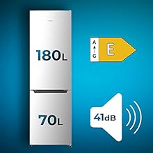 Capacité maximale, niveau sonore et efficacité énergétique du réfrigérateur.