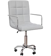 Chaise de bureau rembourrée gris clair avec base roulante présentée sous plusieurs angles, avec réglage de la hauteur et mécanisme d'inclinaison.