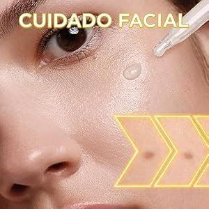 Publicité de produits de beauté avec flacons de soins de la peau et affichage du texte « CUIDADO FACIAL ».