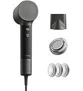 Collection d'appareils électroniques cylindriques noirs aux accents argentés, semblant être des équipements audio ou domestiques intelligents, présentés sous plusieurs angles avec les accessoires qui les accompagnent.