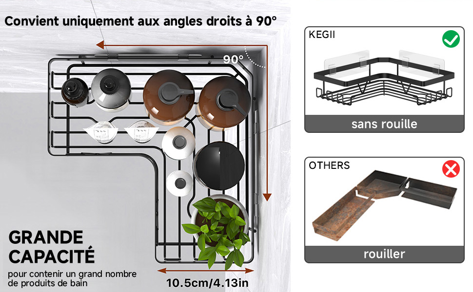 montrant un angle de 90 degrés, avec comparaison entre les modèles résistants à la rouille et non résistants à la rouille