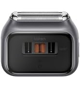 Plusieurs vues d'un appareil électronique noir avec garniture argentée montrant le port de charge, les capteurs et les détails de conception élégants sous différents angles.