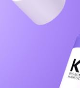 Fond dégradé violet simple avec un design incurvé blanc et un petit logo « K » noir dans le coin inférieur droit.