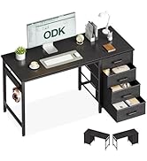 ODK Bureau avec 4 Tiroir en Tissu, 120x48cm Bureau avec Rangement Table d'ordinateur avec Crochet...