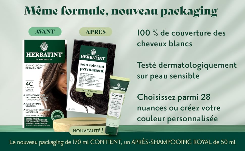 herbatint nouveau format gel colorant permanent; nouvelle teinture herbatint; teinture cheveux 170ml