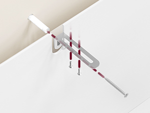 Série de crochets ou de crochets muraux minimalistes présentés dans des couleurs rose clair et blanc, illustrant les configurations d'installation et d'utilisation.