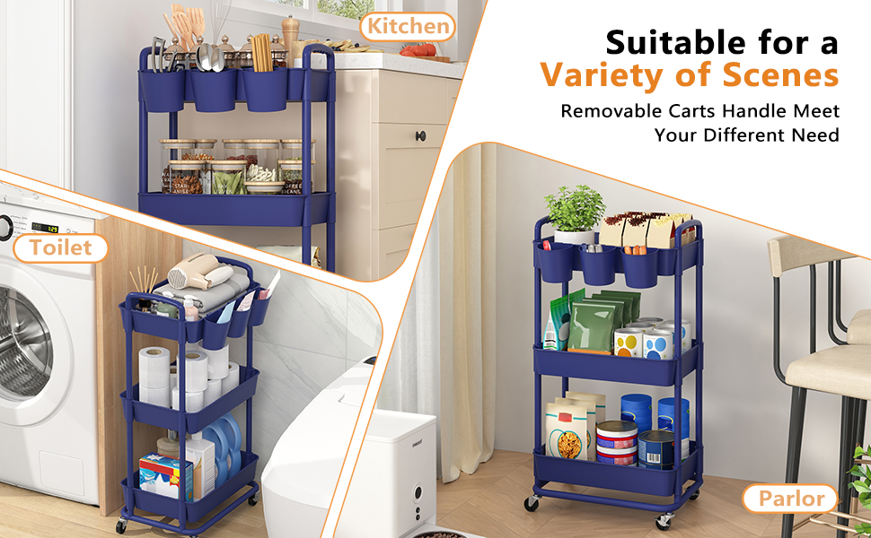 3 tier storage cart blue