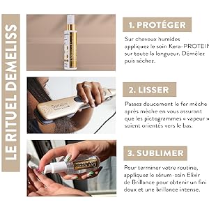 Le texte se lit comme suit : « CARACTÉRISTIQUES ». Images pédagogiques ou de style manuel illustrant les étapes d'installation ou d'utilisation du produit, accompagnées de panneaux de texte.