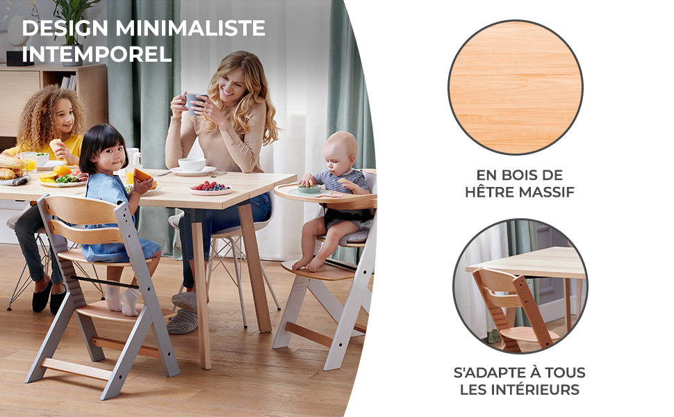 Kinderkraft ENOCK Chaise Haute Bébé, 3 en 1, en Bois