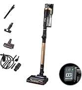 Le texte se lit comme suit : « Image 2 ». Aspirateur sans fil avec affichage numérique et plusieurs accessoires de nettoyage présentés séparément. Dispose d'une palette de couleurs noir et cuivre/bronze.