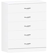 Vida Designs Commode blanche à 5 tiroirs avec poignées et glissières en métal, anti-nœud...