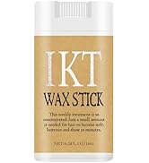 Les inscriptions « WAX STICK » et « IKT » figurent sur l'emballage du produit. Vues multiples de contenants de produits blancs et dorés.