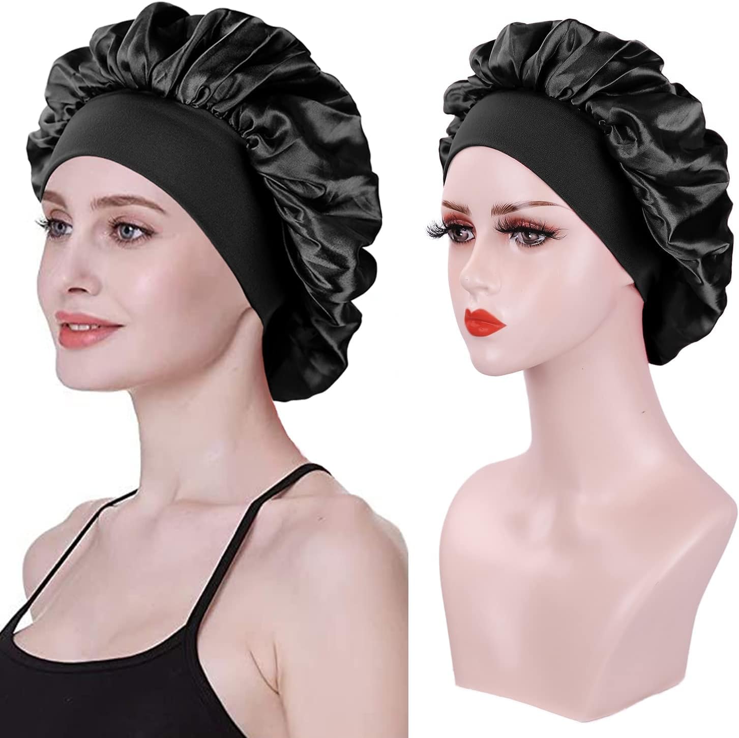 Bonnet satin cheveux - lot de 2 - taille adulte - protection nuit, douceur