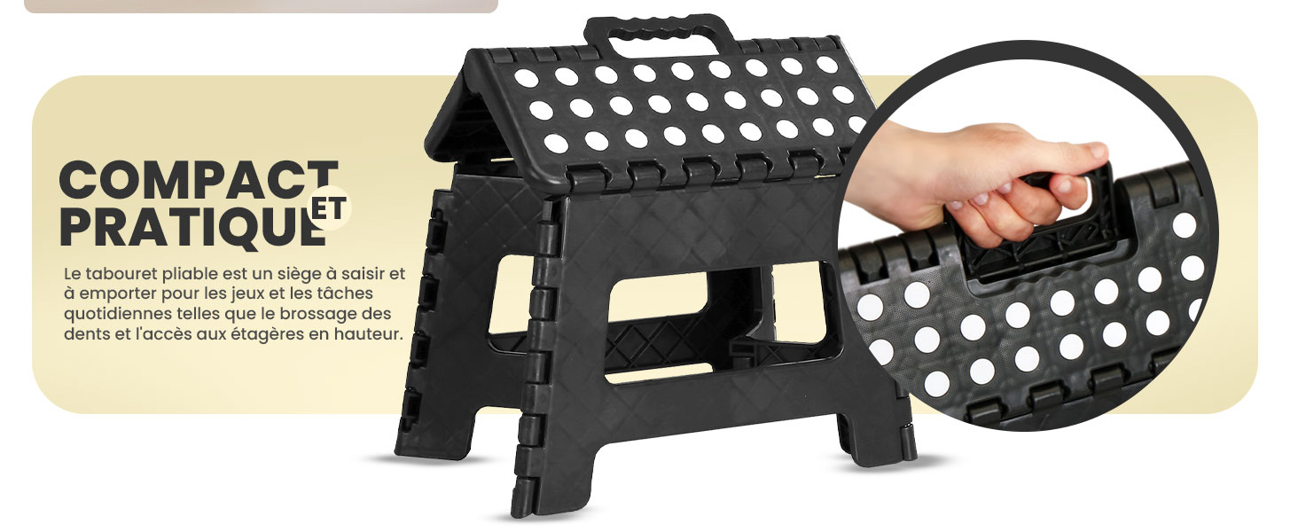 avec design pliable. La construction en métal perforé noir permet la portabilité. L'encart agrandi montre la grille ajustable à la main, soulignant sa nature compacte