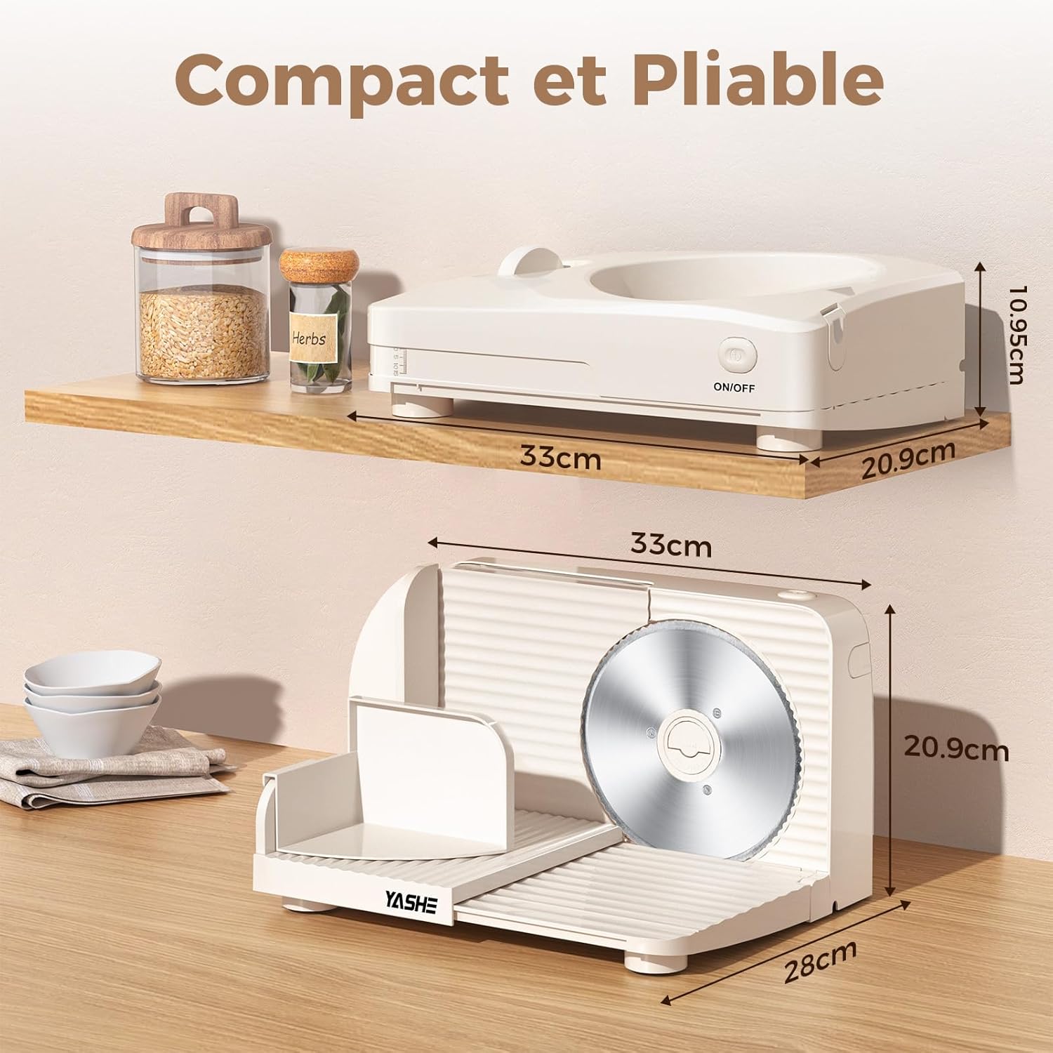 YASHE - trancheuse électrique pliable, 17cm, 180W, épaisseur réglable