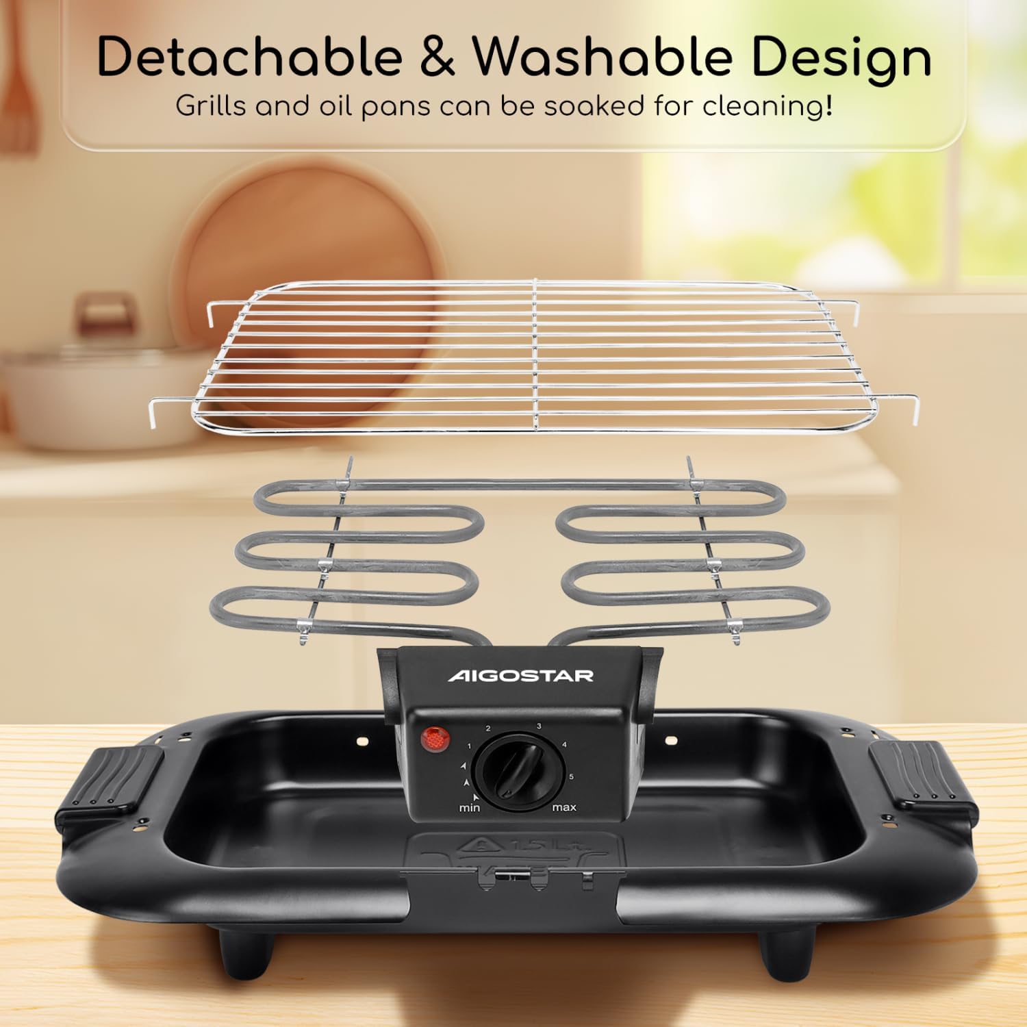 Aigostar - Tasty - 2000W - gril électrique compact sans fumée, démontable