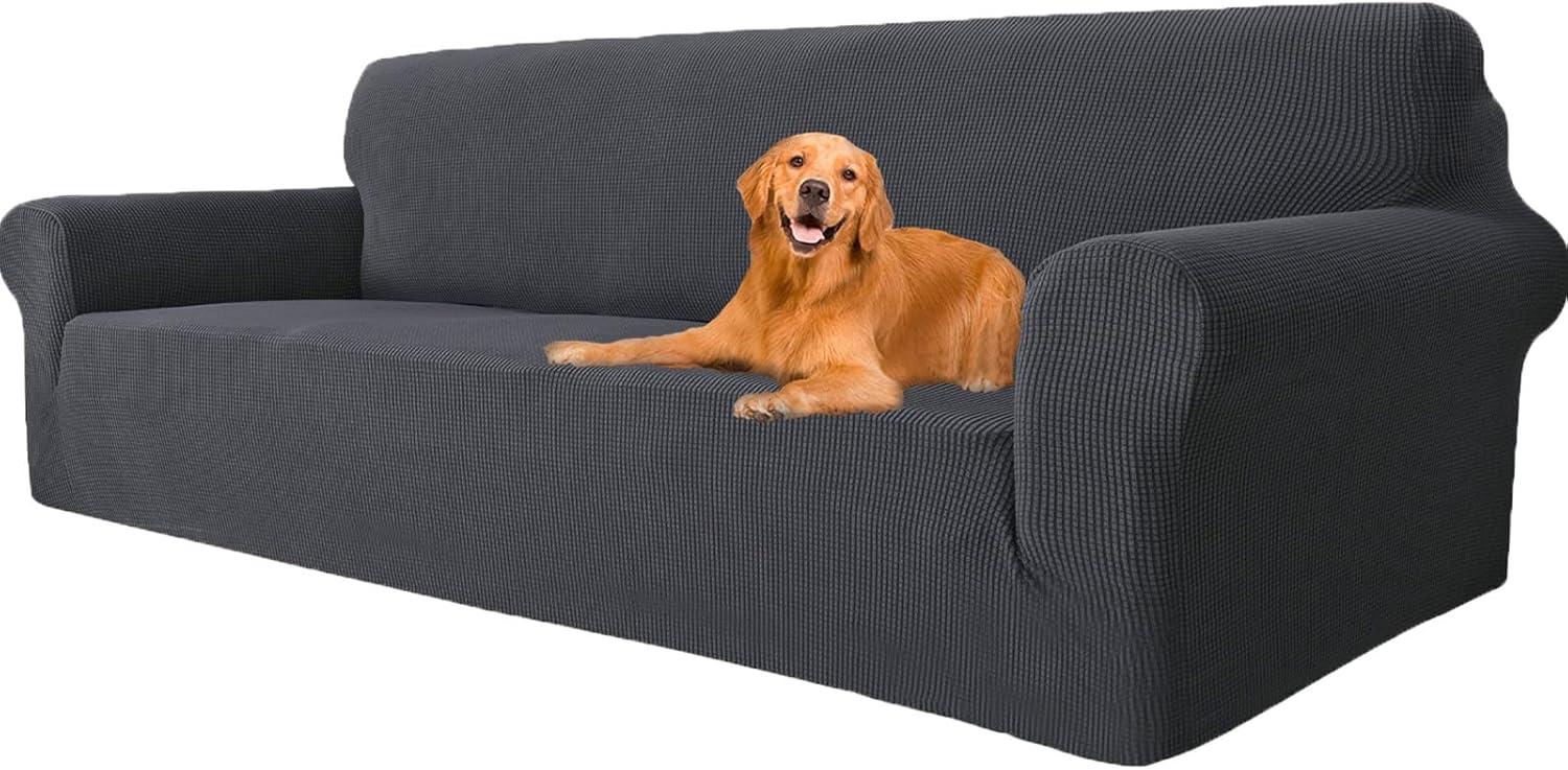 Housse canapé extensible 4 places, gris foncé, lavable, antidérapant