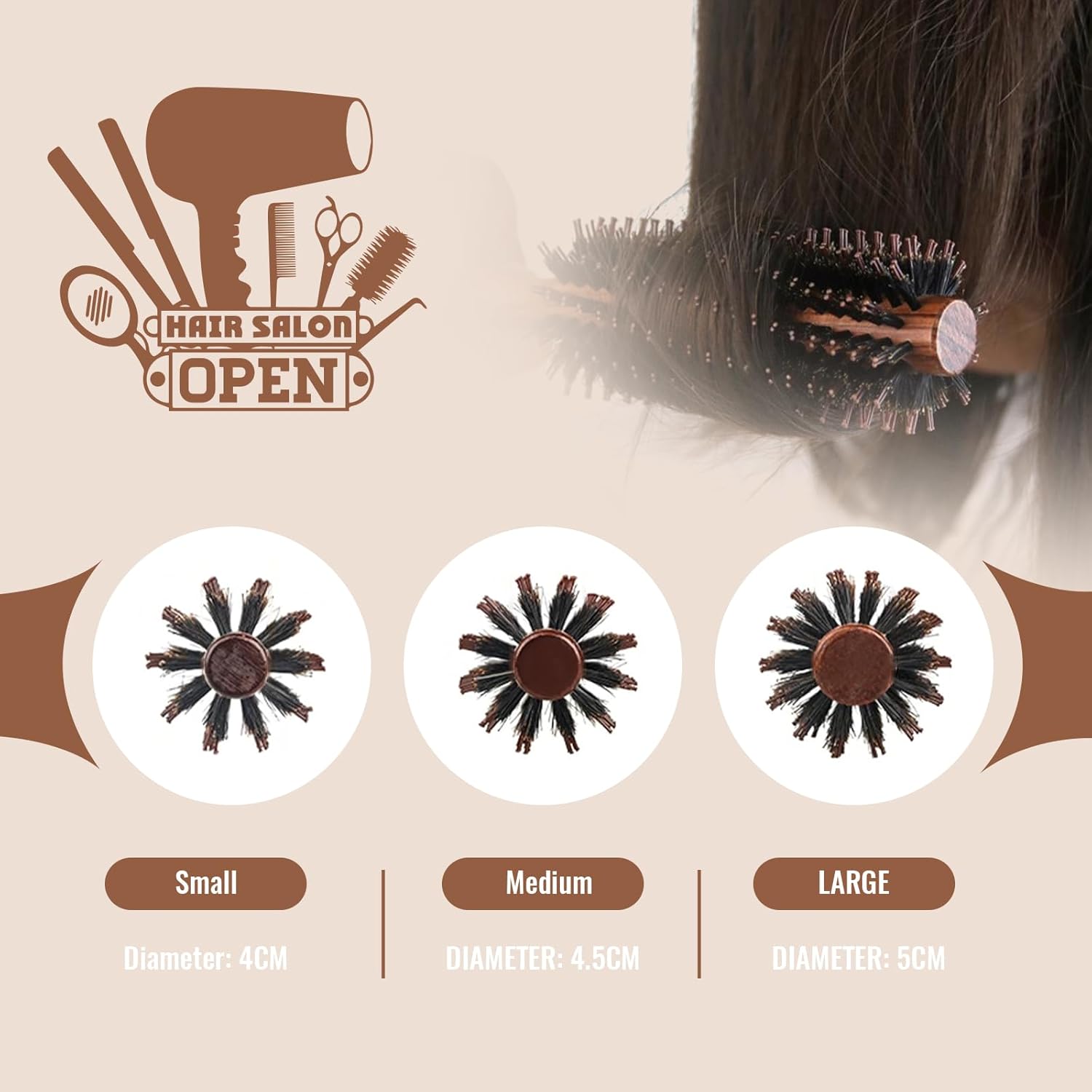 Brosse ronde - Poils de sanglier - 25mm - Pour séchage, volume