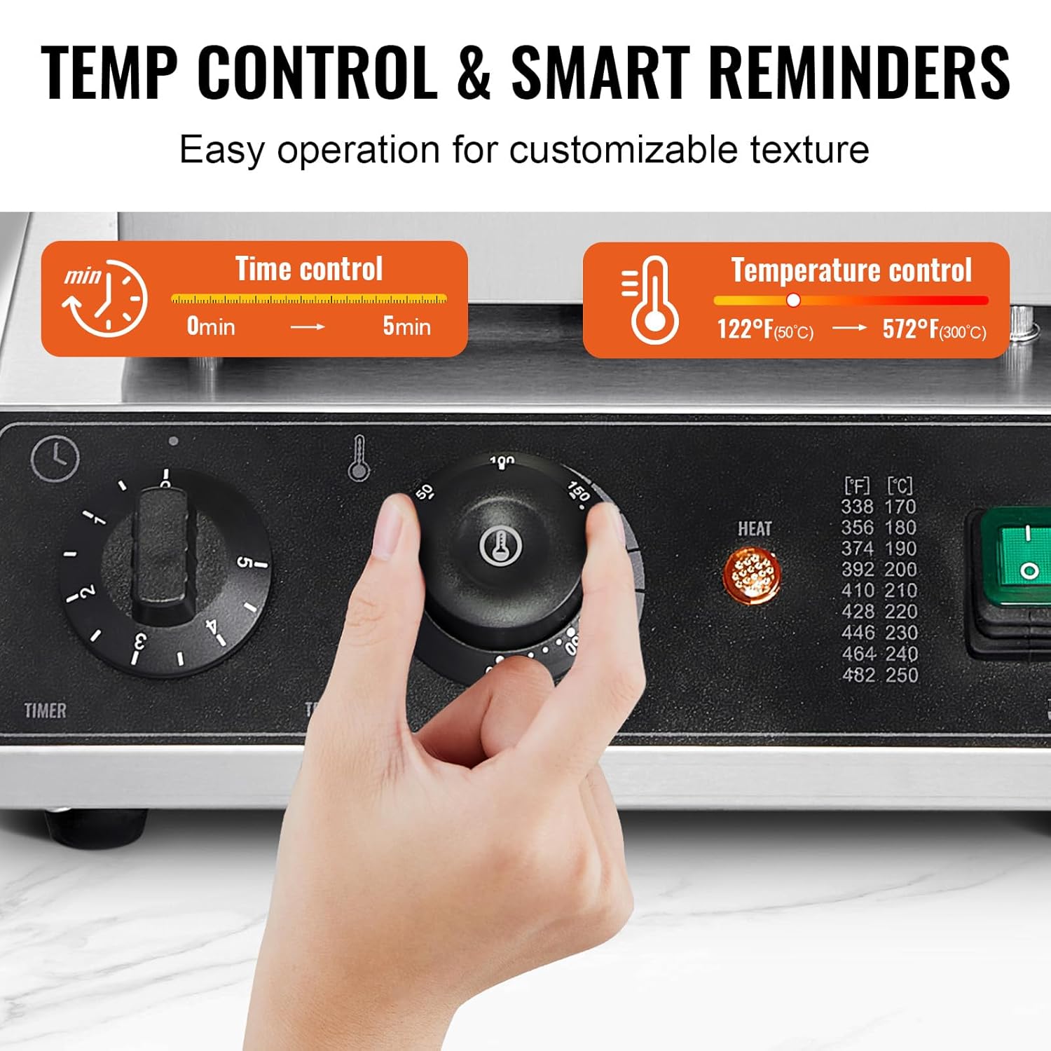 VEVOR - Gaufrier Commercial 2PCs - 2000W inox, antiadhésif, contrôle température et temps