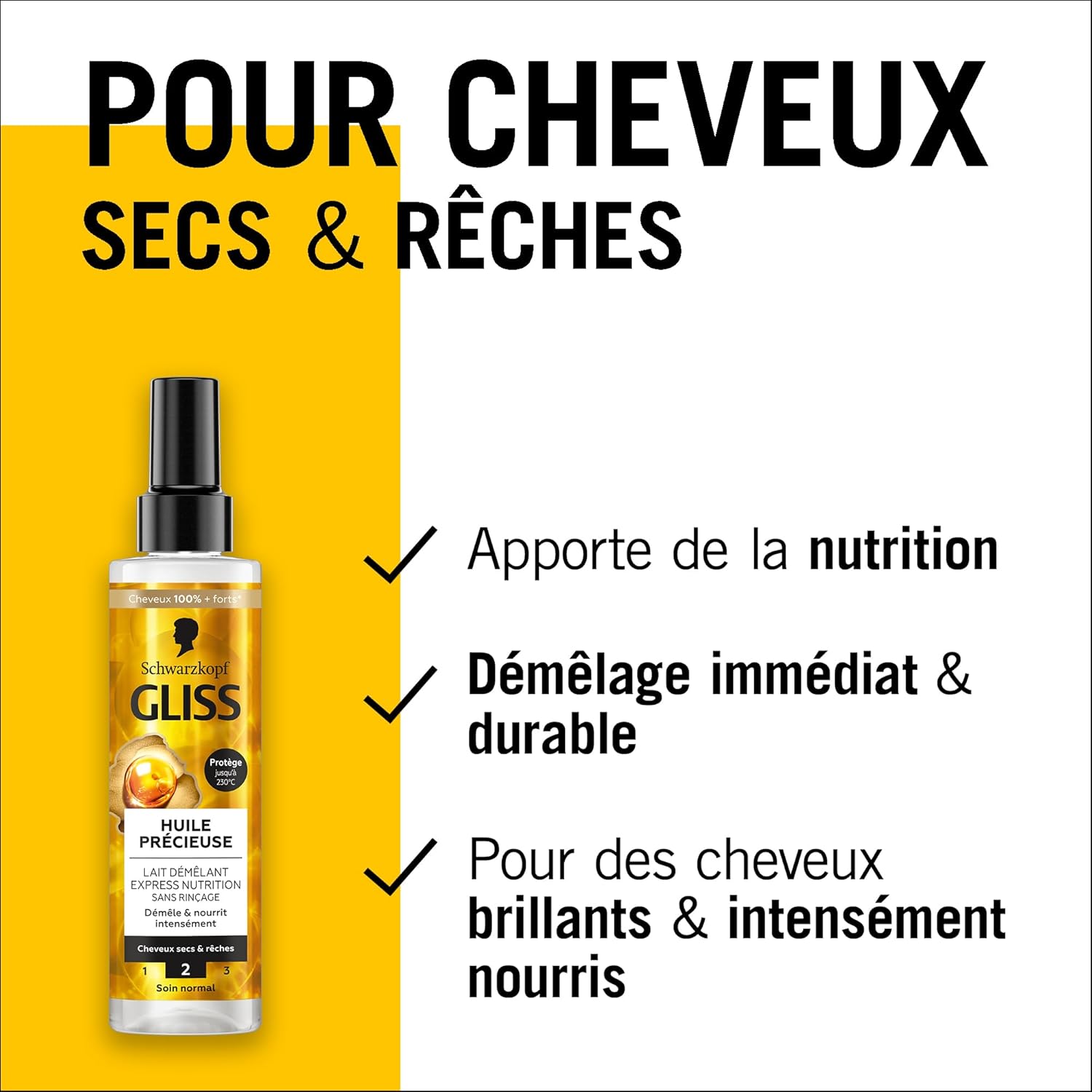 Schwarzkopf - Gliss Lait Démêlant Express 200ml - nourrit intensément, protège jusqu'à 230°C, cheveux secs