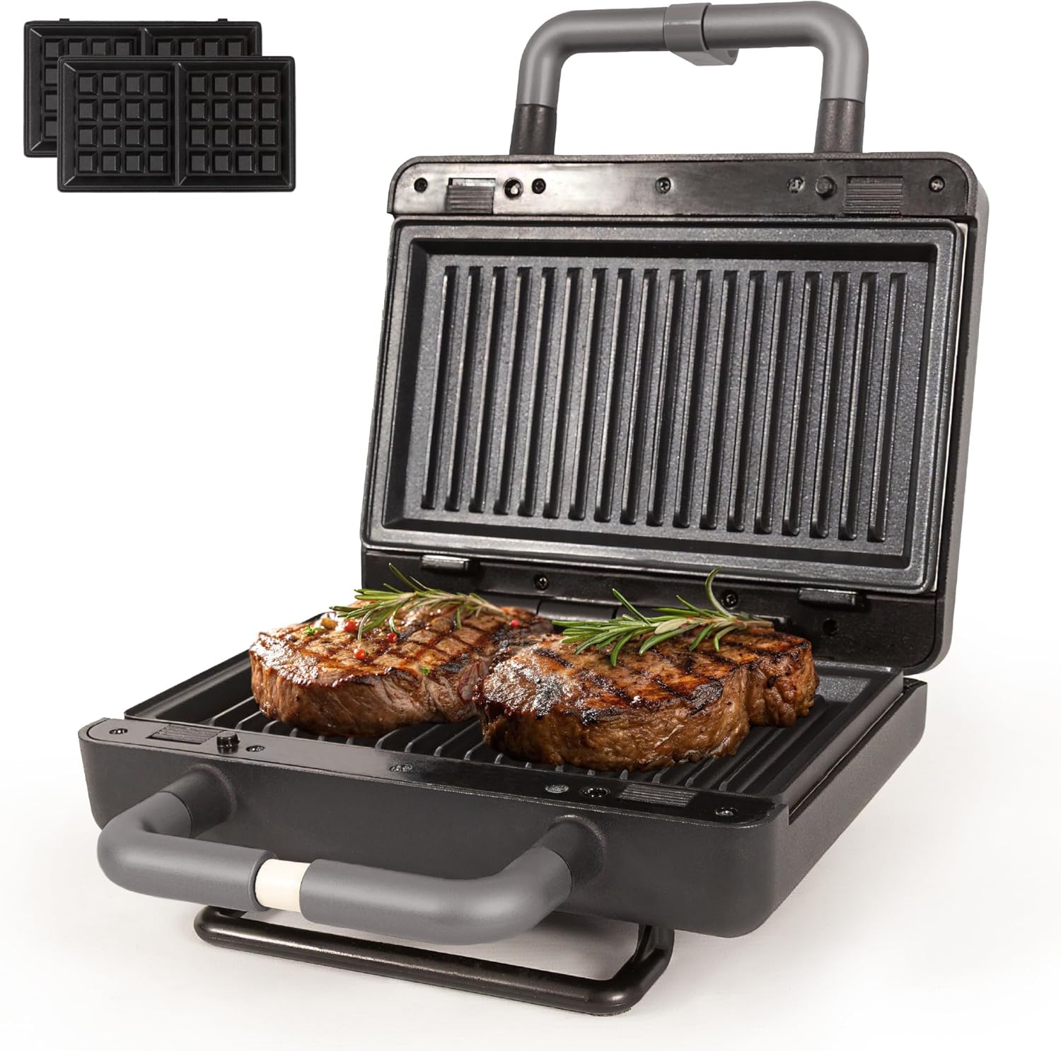 Gadgy - 2 en 1 Gaufrier/Croque-Monsieur - plaques amovibles, thermostat, rangement vertical