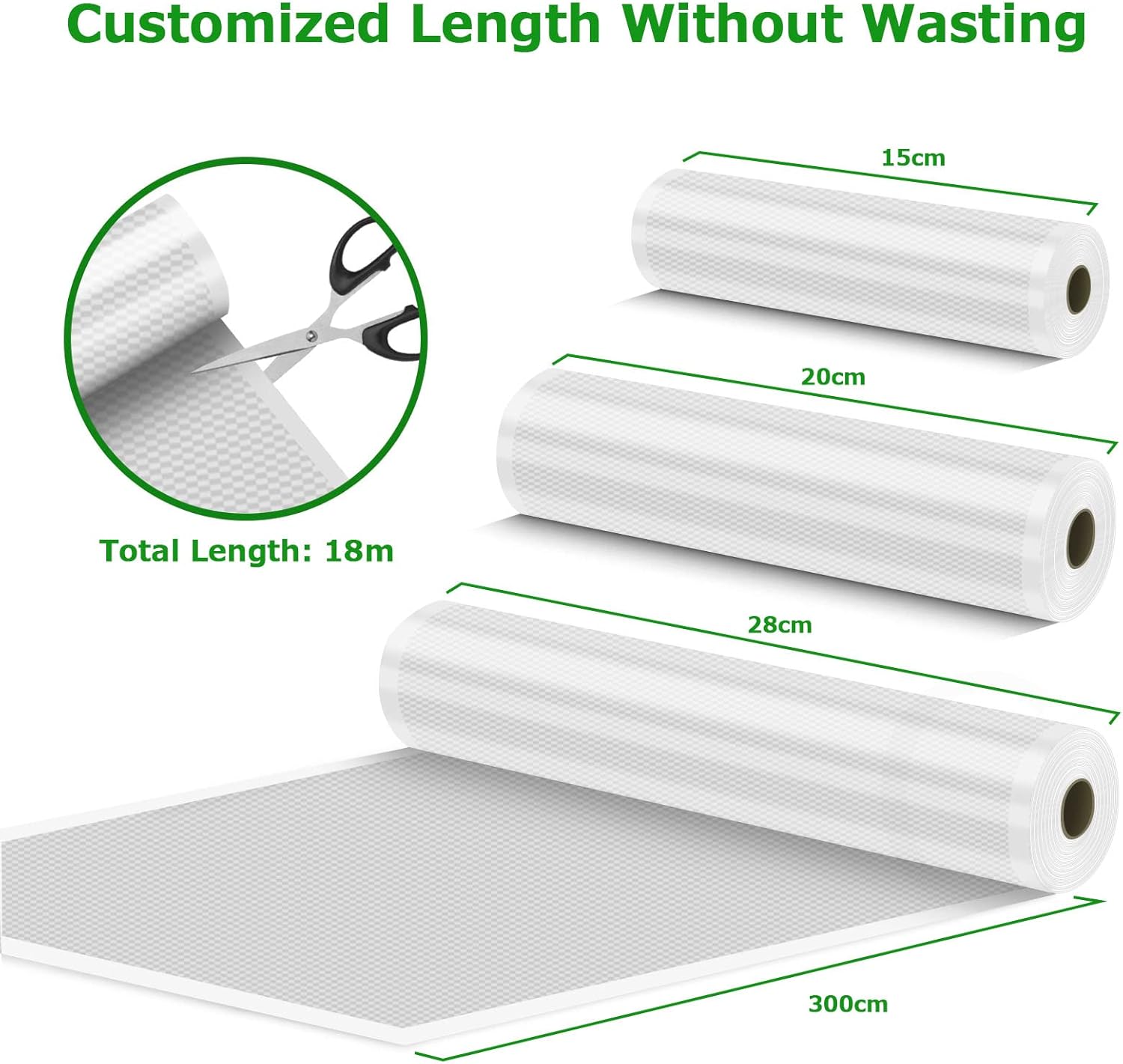 Rouleau sous vide alimentaire - lot de 6 - 28/20/15x300cm - compatible toutes machines