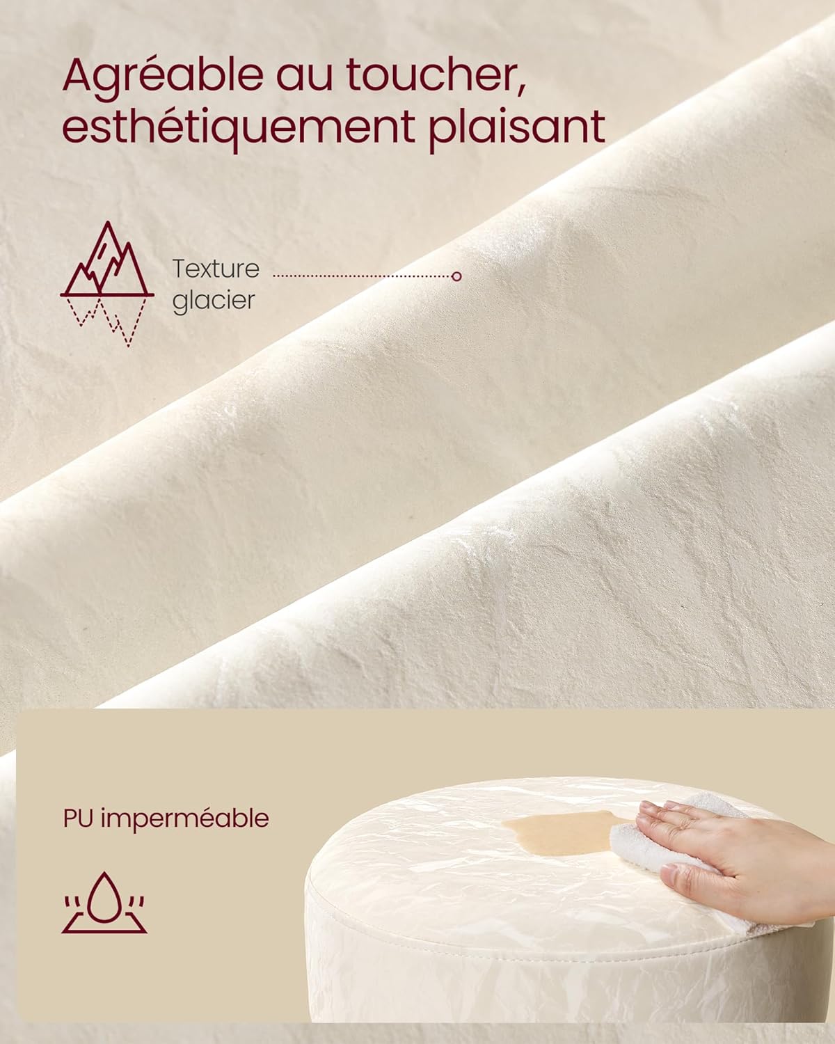 VASAGLE - tabourets de bar réglables, PU, coussin épais, blanc crème ZH2504015