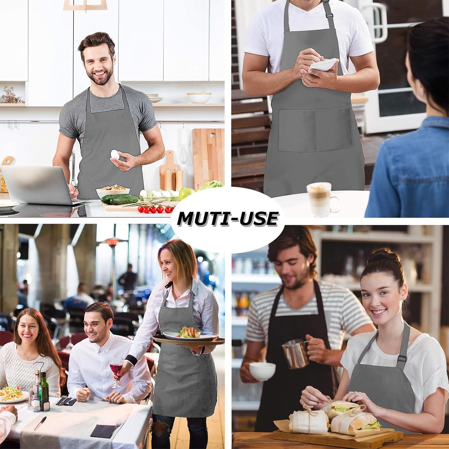 atopo - Chef Tabliers 4 pack - gris - 2 poches, étanche, réglable