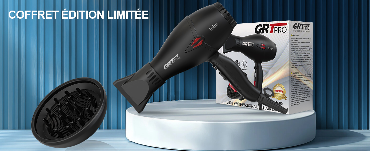 avec diffuseur. La boîte du produit affiche la marque « GH PRO ». Situé sur un écran circulaire blanc sur fond bleu.