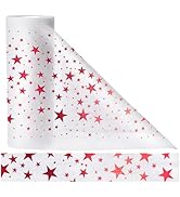 Motif d'étoiles rouges sur fond blanc, avec des étoiles de différentes tailles disposées selon un agencement décoratif dispersé.