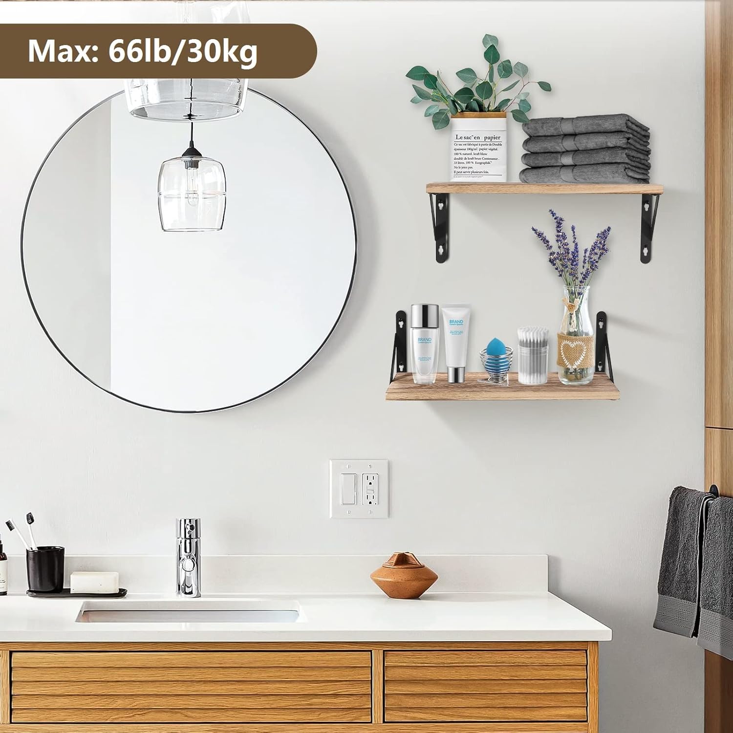 AGM - étagères murales bois, 42,5x15cm, lot de 2, multi-pièces