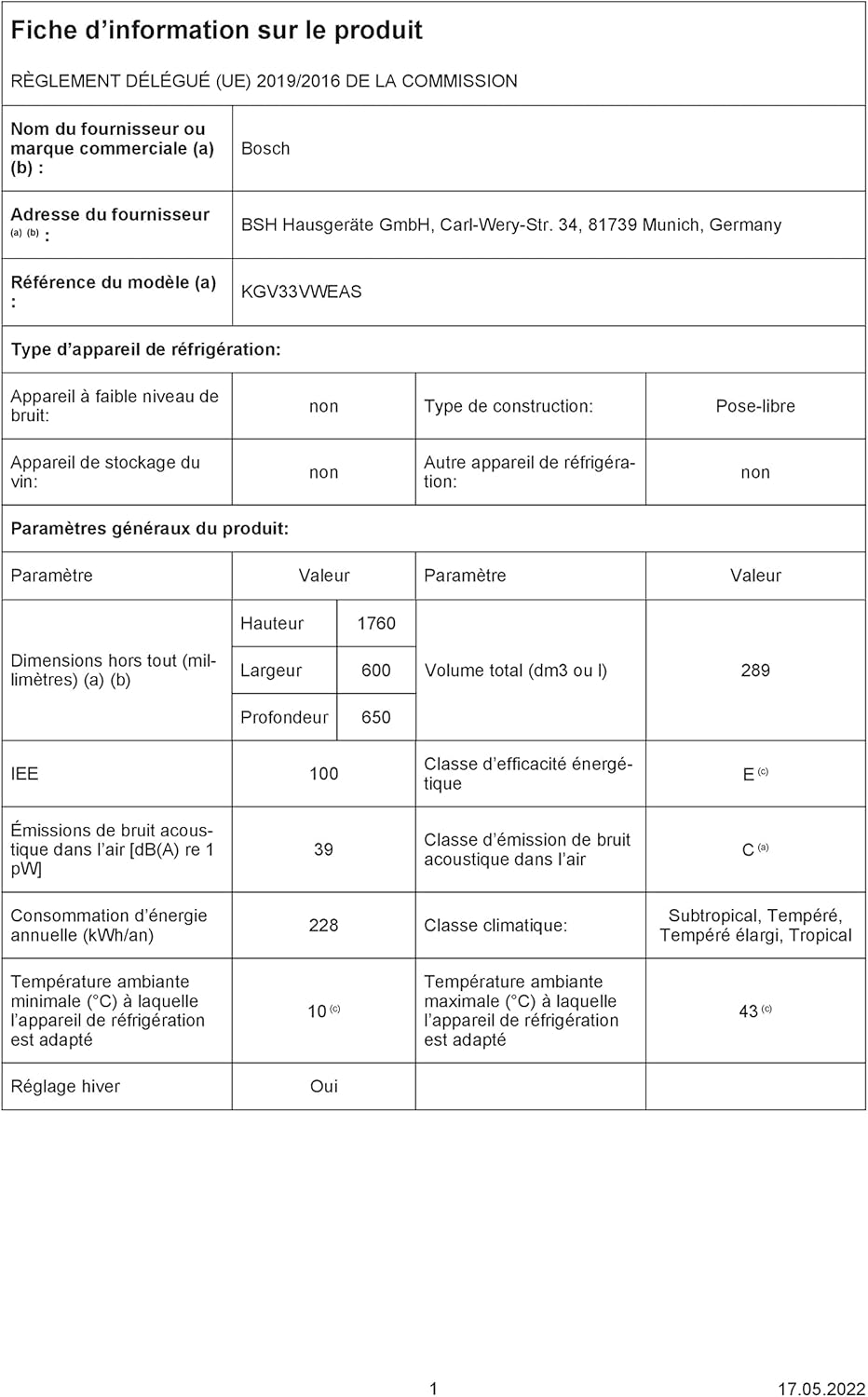 Bosch - KGV33VWEAS Série 4 - 176x60 cm - 195L/94L - blanc - KGV33VWEAS