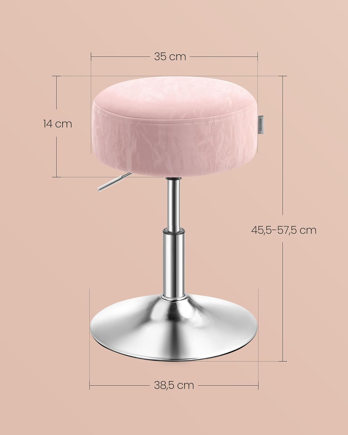 VASAGLE - Tabouret réglable, pivotant, coussin épais, PU, rose, LJB120S01