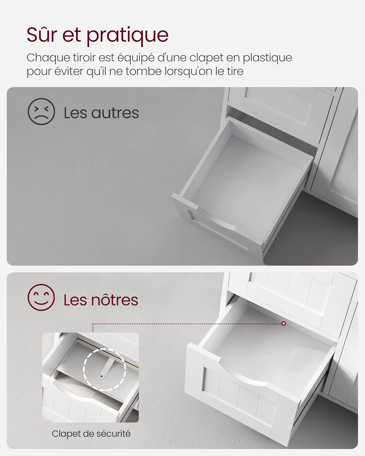 VASAGLE - meuble salle de bain à tiroirs, 30x55x82cm, blanc, LHC41W