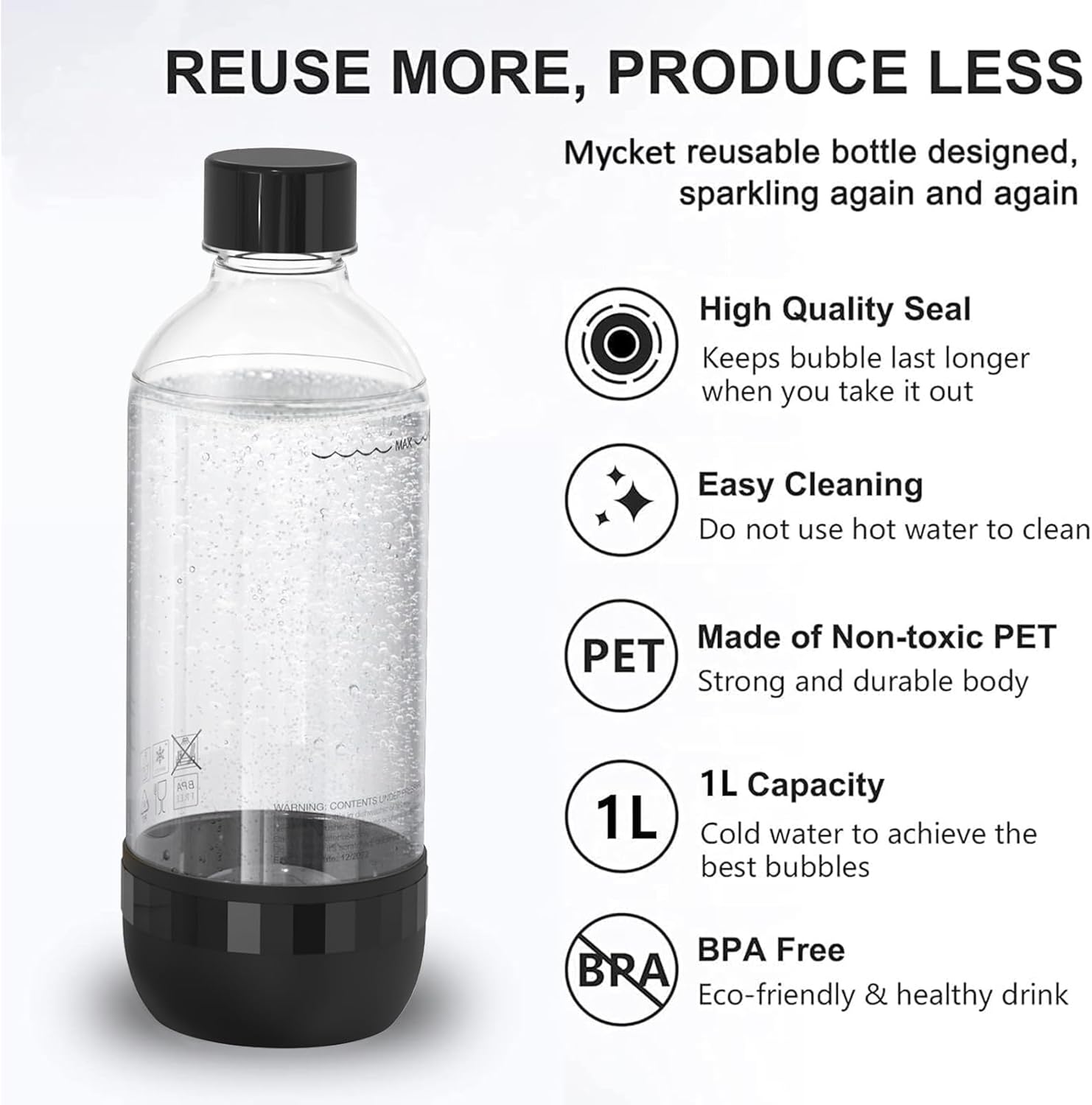 Mycket – bouteilles pour machine à soda – 1L x2 – PET réutilisable, sans BPA