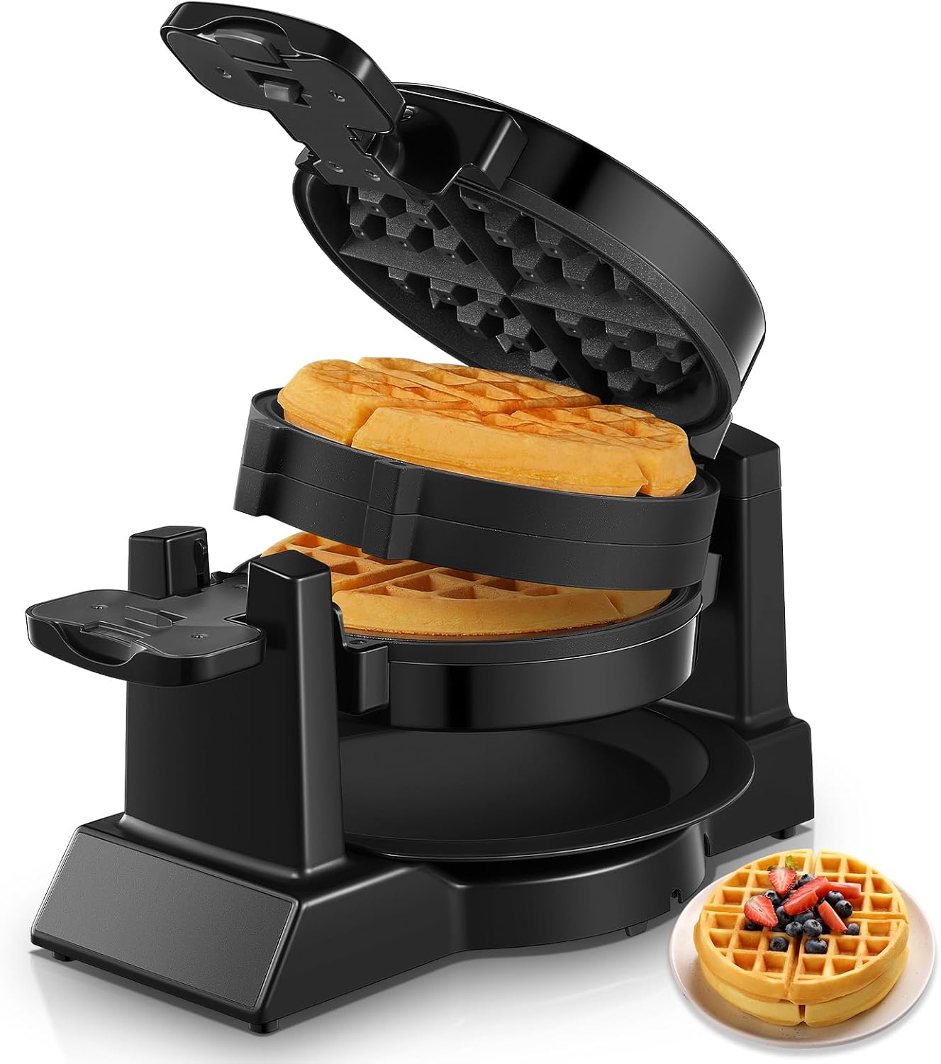 Waffle Maker - 1400W, flip 180°, 8 disques, plaques antiadhésives