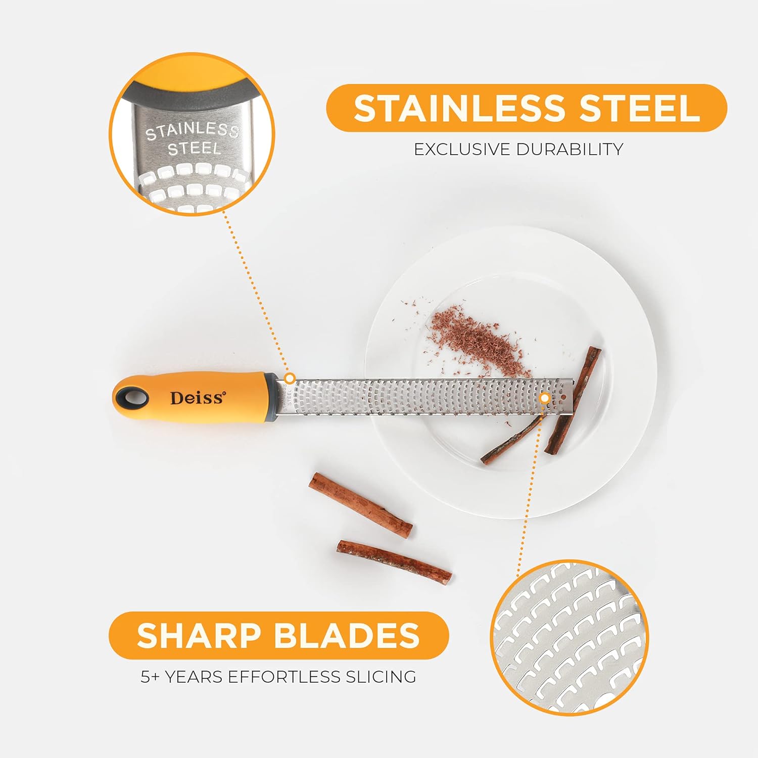 Deiss - PRO Zesteur Râpe manuelle inox - lame tranchante, lave-vaisselle