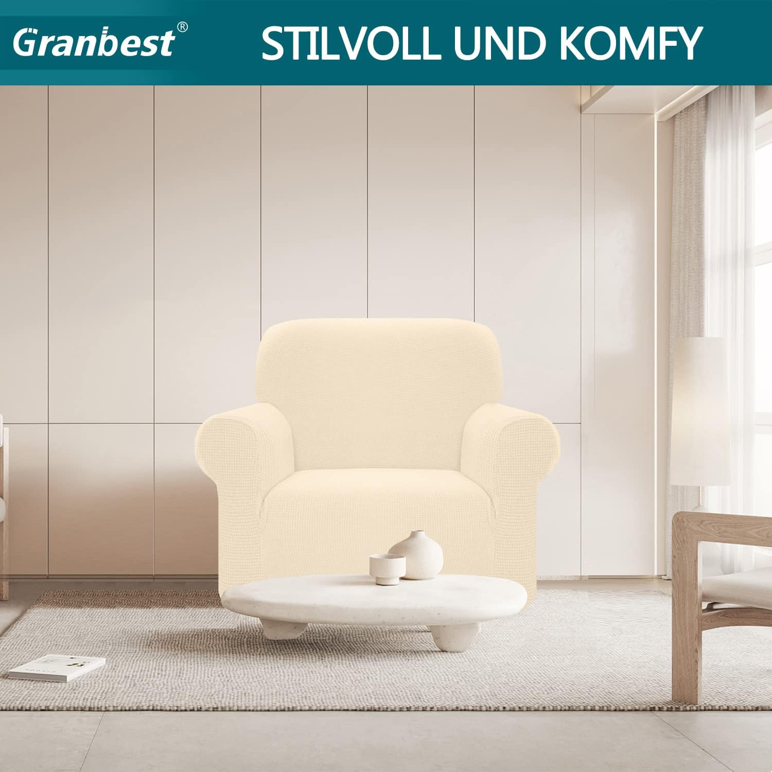 Granbest - housse canapé stretch jacquard 1 place - beige, imperméable, mousse antidérapante