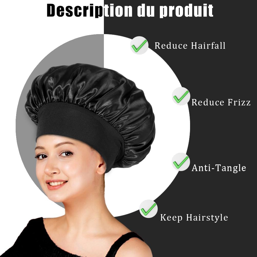 Bonnet satin nuit – élastique, soin cheveux, confort, doux, taille unique