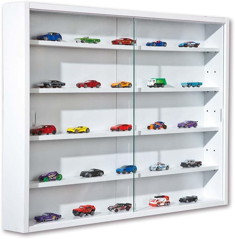 Inter Link - vitrine murale 80x60x9.5 cm - 4 étagères, MDF, blanc