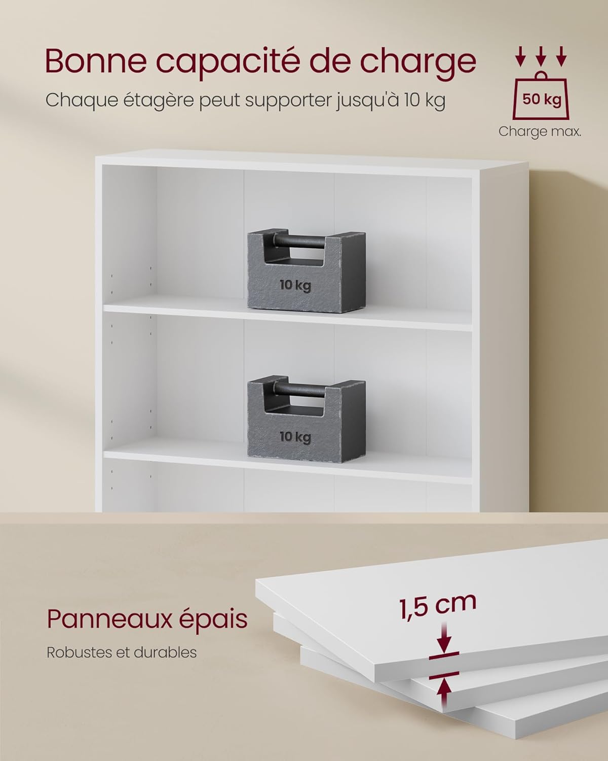 VASAGLE - étagère bibliothèque 4 niveaux - 24x60x121,5cm - rangement ouvert design blanc LBC107T14