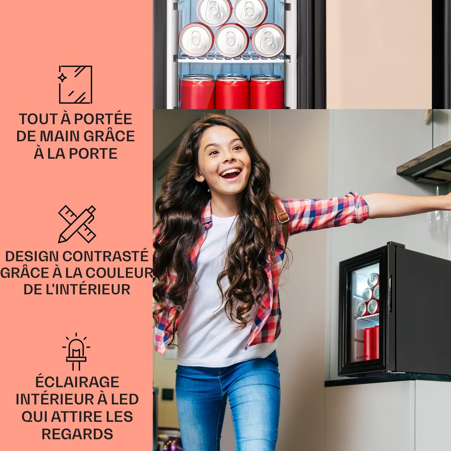 Klarstein - mini frigo 23L - étagères réglables, 5-18°C, silencieux