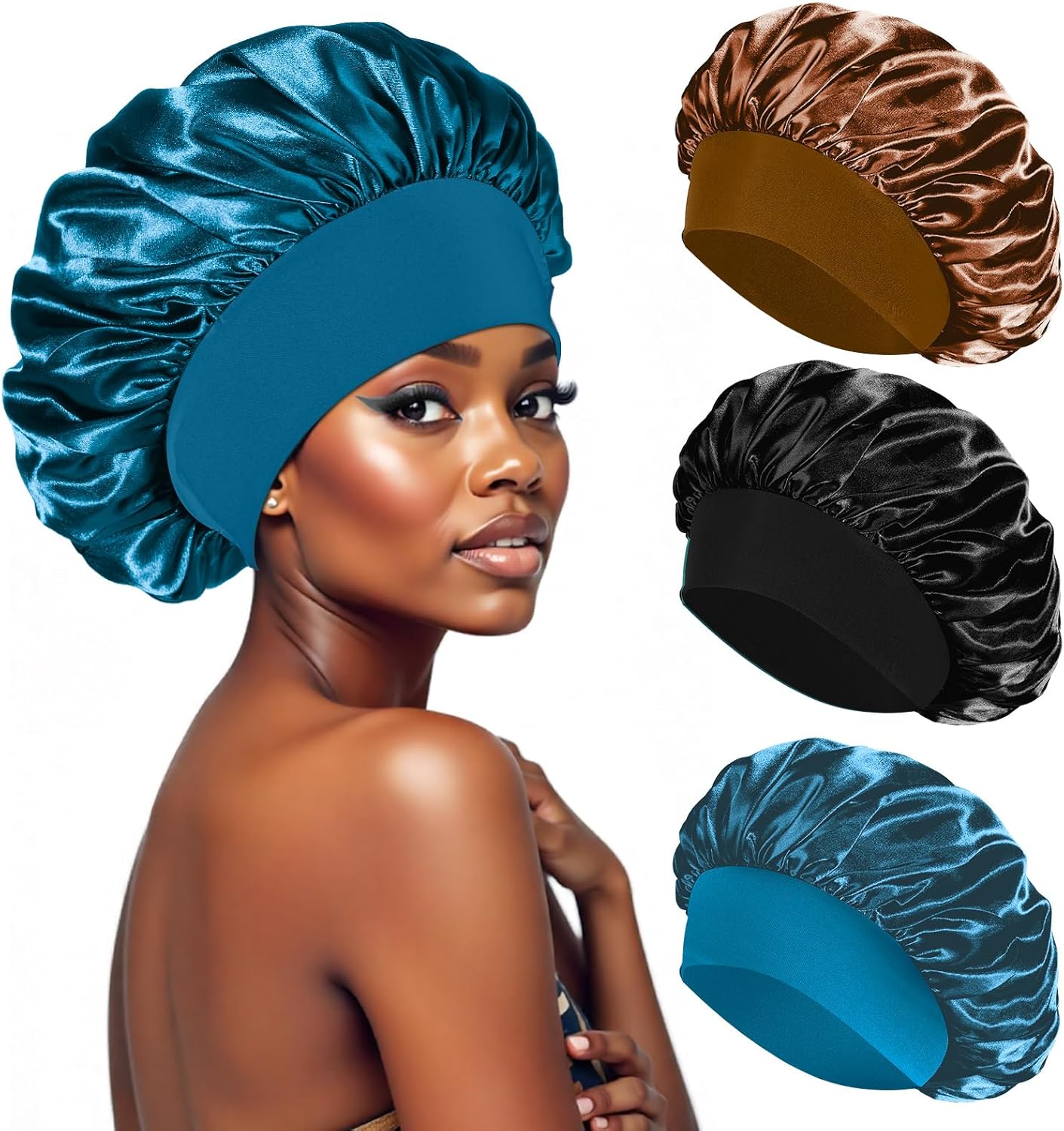 Bonnet cheveux - satin nuit, élastique, soin capillaire, confort