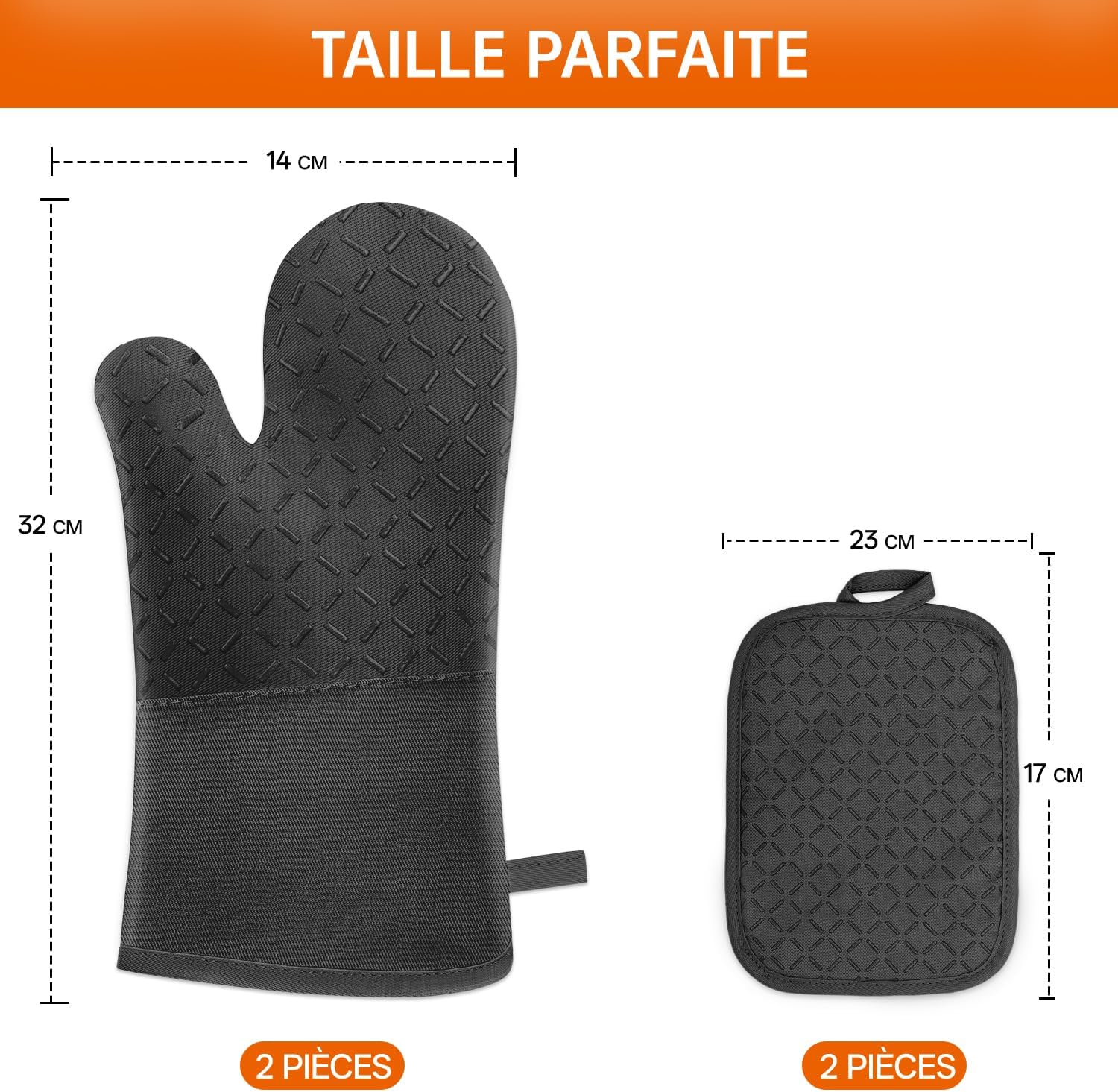 MILcea - Gant Four, lot de 4, 32cm - silicone antidérapant, résiste à 300°C