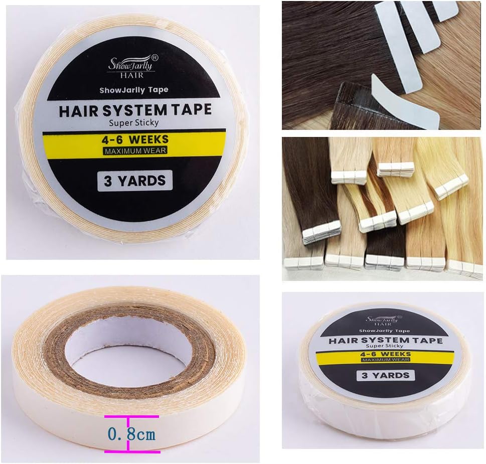 ShowJarlly - rouleau de ruban adhésif lace - 0.8cm x 3 yards - transparent, extra fort, remplacement extension cheveux